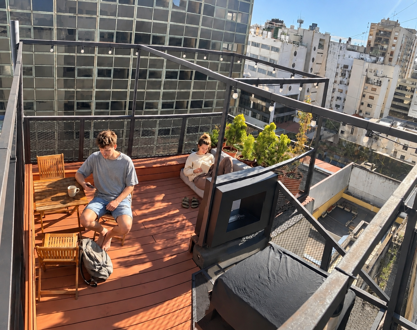 Callao House rooftop terrace with residents
